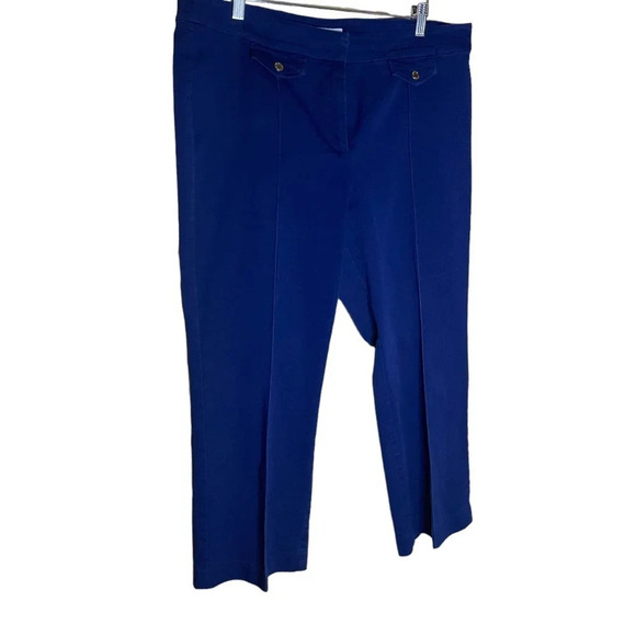 MICHAEL Michael Kors Indigo Blue Button Front Creased Cropped Slacks Size 14 - Picture 1 of 5